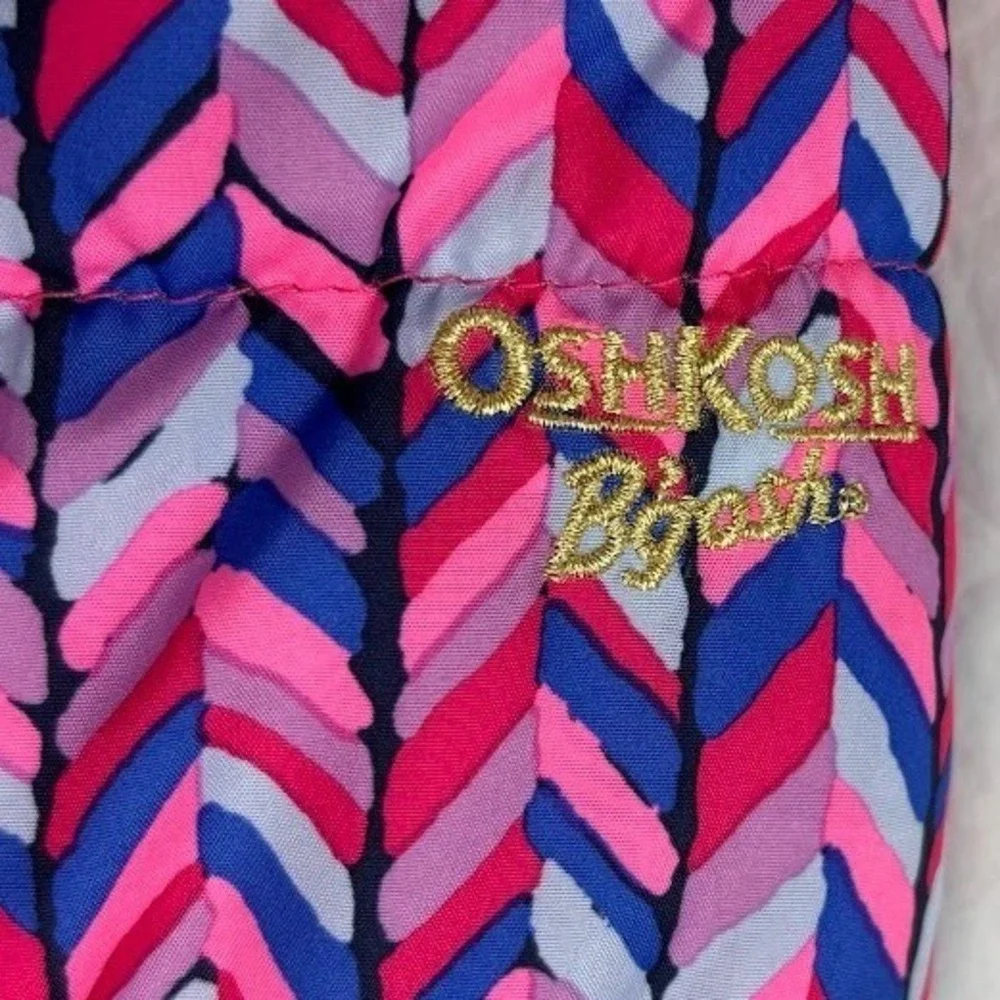 OshKosh B'gosh Girls 18 Mos‎ Puffer Jacket Pink Blue Chevron Zip Hooded